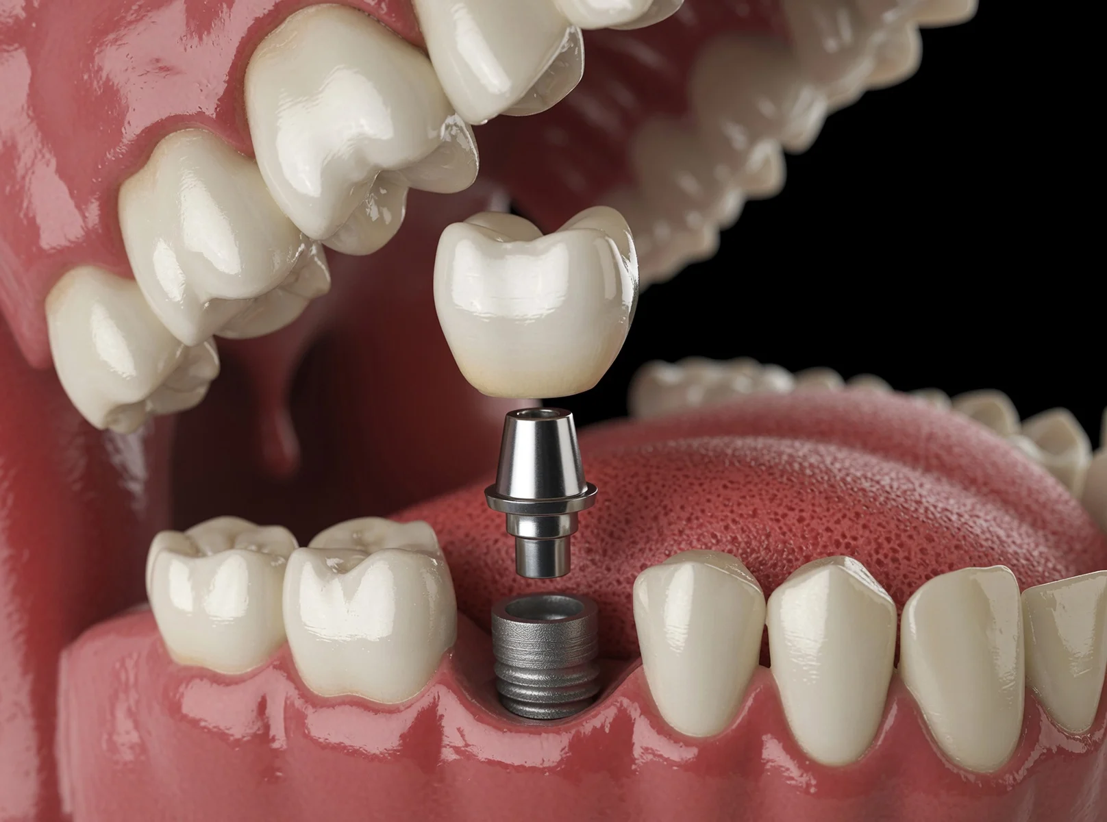 Dental implant treatment at DRA Dental Clinic (Doctor Aykut Clinic) in Antalya, Turkey, providing a natural-looking and long-lasting solution for missing teeth.