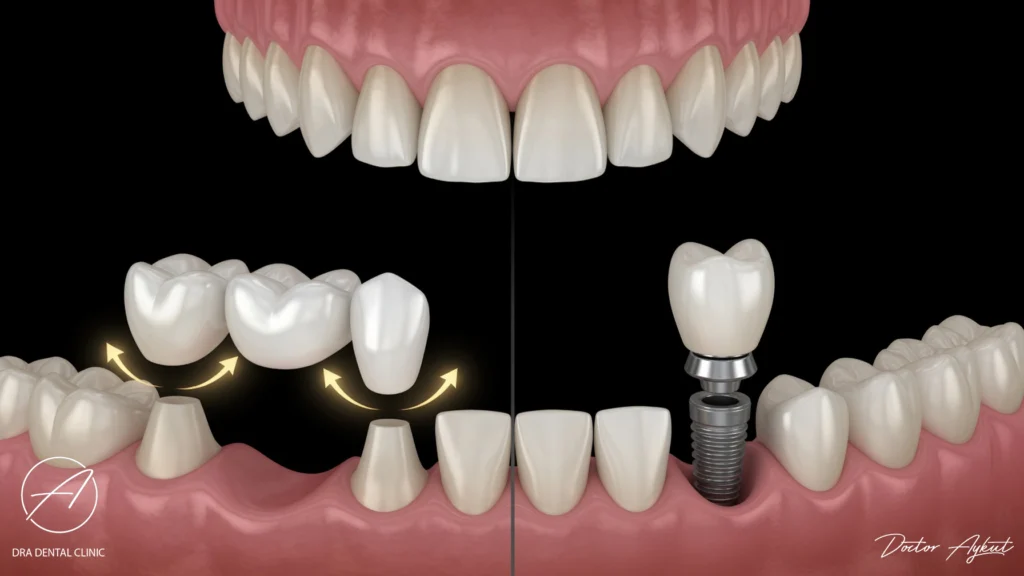 Diş köprüsü ve implant görsel karşılaştırma tablosu