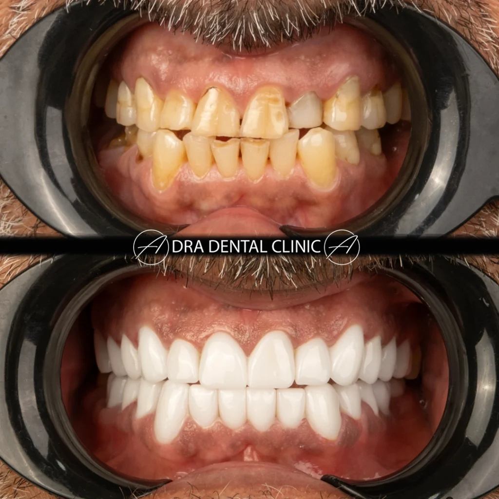 Before and after zirconium crown smile design Turkey